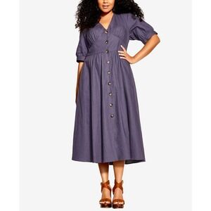 City Chic Sunset Stroll Midi Dress in Dusty Lilac Size XXL (24)